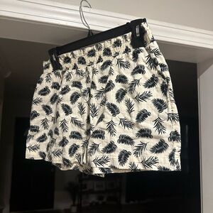 Women's Black and White Leaf Print Shorts